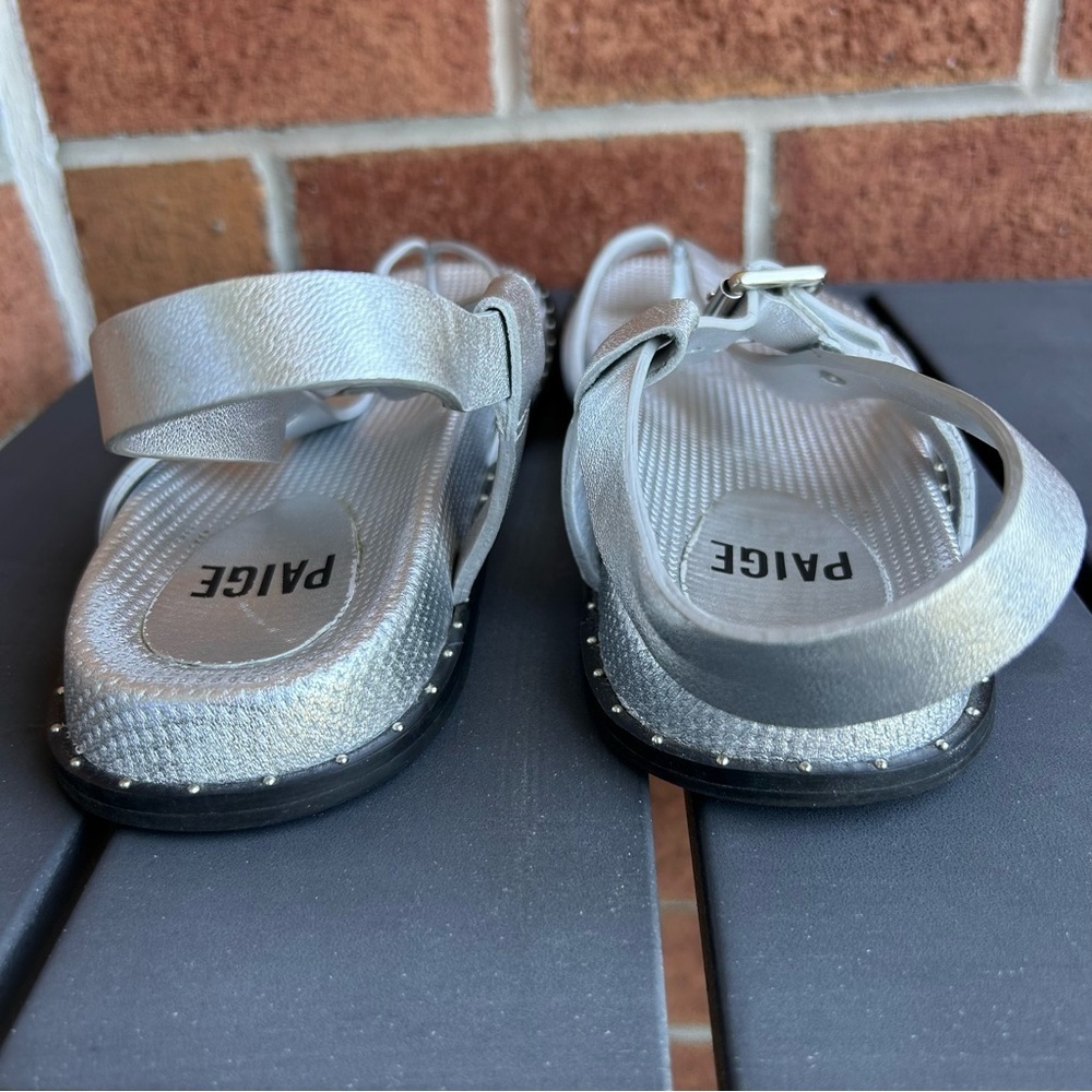 Paige Zuri Silver Metallic Leather Sandals SZ 8 - Picture 5 of 7